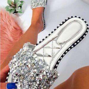 Wild Diva Women’s Gold and Silver Embellished Slide Sandals